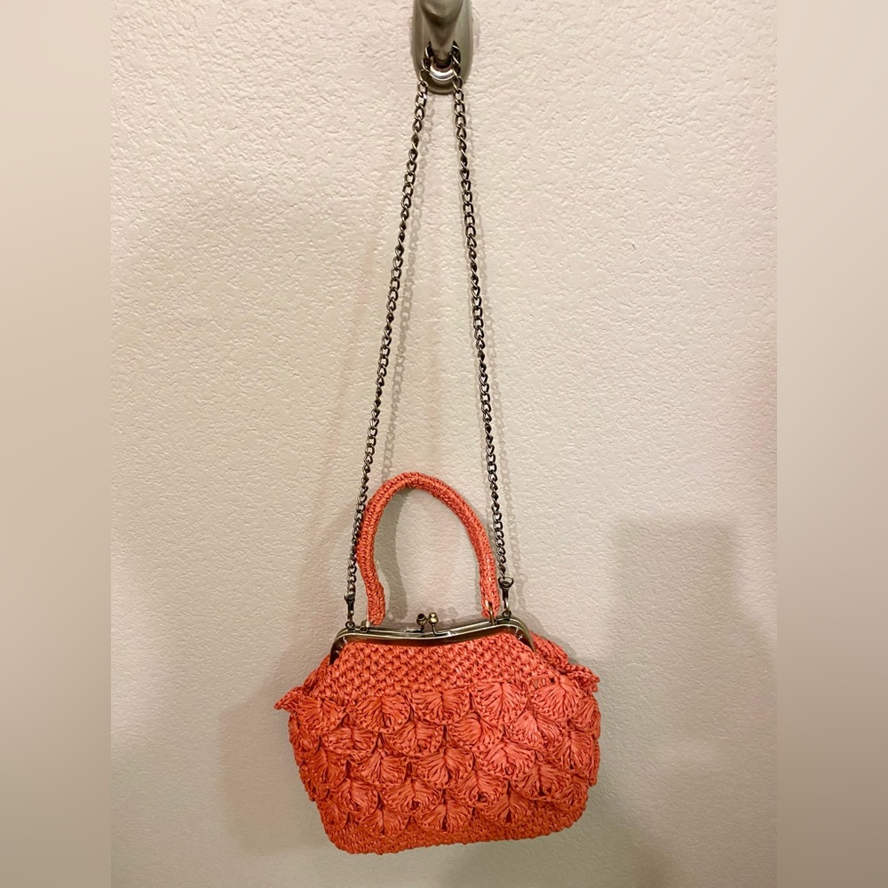 Patricia Nash Scalloped Raffia Bag in Burnt Coral